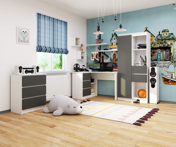 Ak furniture Rohový psací stůl B16 124 cm bílý/šedý levý