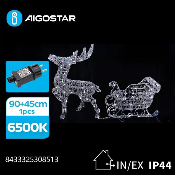 Aigostar-LED Venkovní dekorace LED/3,6W/31/230V 6500K 90/45cm IP44 sob se sáněmi