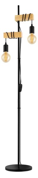 Eglo 32919 TOWNSHEND - Retro stojací lampa se dřevěným prvkem, 2 x E27 (Podlahová lampa s vypínačem na kabelu)