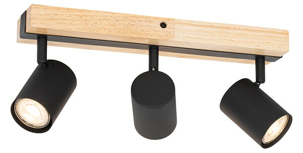 Stropní lampa černá se dřevem 3-světlo nastavitelná obdélníková - Jeana