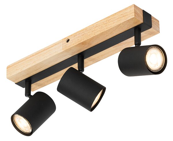 Stropní lampa černá se dřevem 3-světlo nastavitelná obdélníková - Jeana