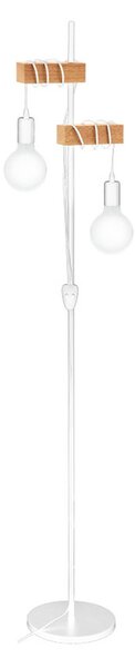 Eglo 33167 TOWNSHEND 2 - Retro bílá stojací lampa se dřevěným prvkem, 2 x E27 (Podlahová lampa s vypínačem na kabelu)
