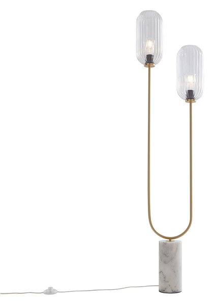 Stojací lampa v art deco stylu mosaz s čirým sklem 2-světlo - Rid