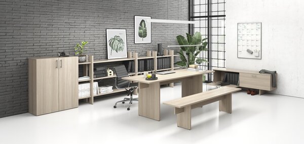 Kancelářský regál vysoký krátký SOLID, 1250 x 400 x 1825 mm, dub přírodní