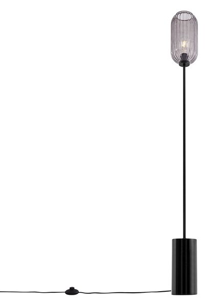 Stojací lampa v art deco stylu černá s kouřovým sklem - Rid