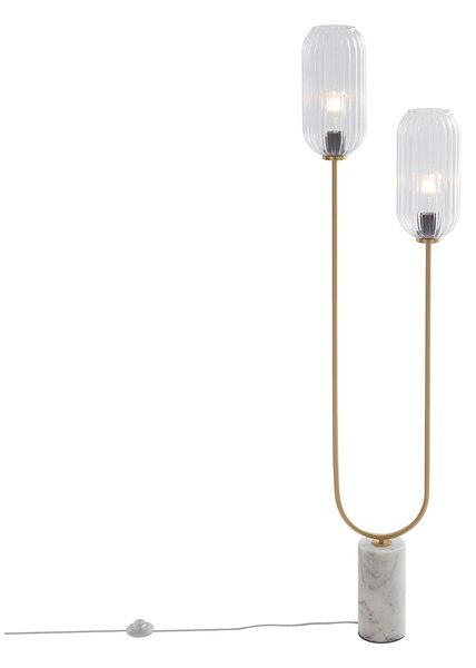 Stojací lampa v art deco stylu mosaz s čirým sklem 2-světlo - Rid