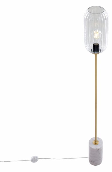 Stojací lampa v art deco stylu mosaz s čirým sklem - Rid