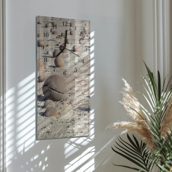 Skleněné hodiny vertikální Plážové kameny zsppc-30x60-00185007
