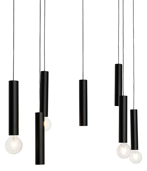 Designové závěsné svítidlo černé oválné 7-světlo - Tuba