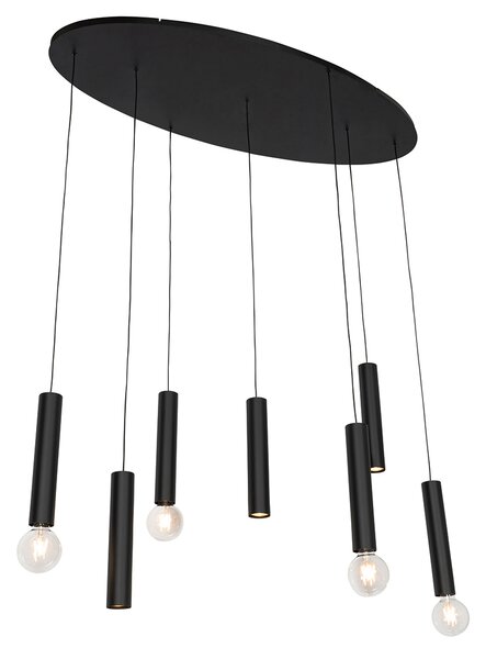Designové závěsné svítidlo černé oválné 7-světlo - Tuba