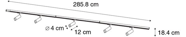 Moderní kolejnicový systém s 5 bodovými světly černý 1-fázový GU10 35mm - Iconic Jeana Luxe