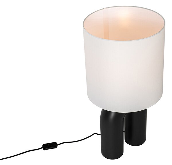 Designová stolní lampa černá s bílým lněným stínítkem - Lotti