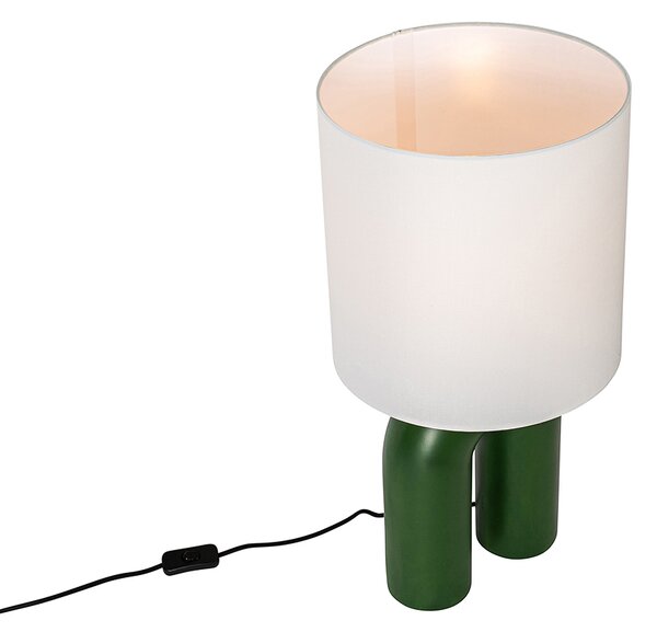 Designová stolní lampa zelená s bílým lněným stínítkem - Lotti