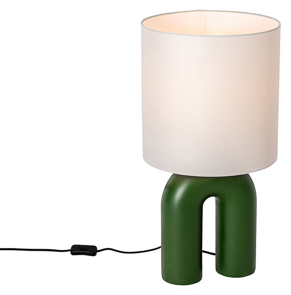 Designová stolní lampa zelená s bílým lněným stínítkem - Lotti