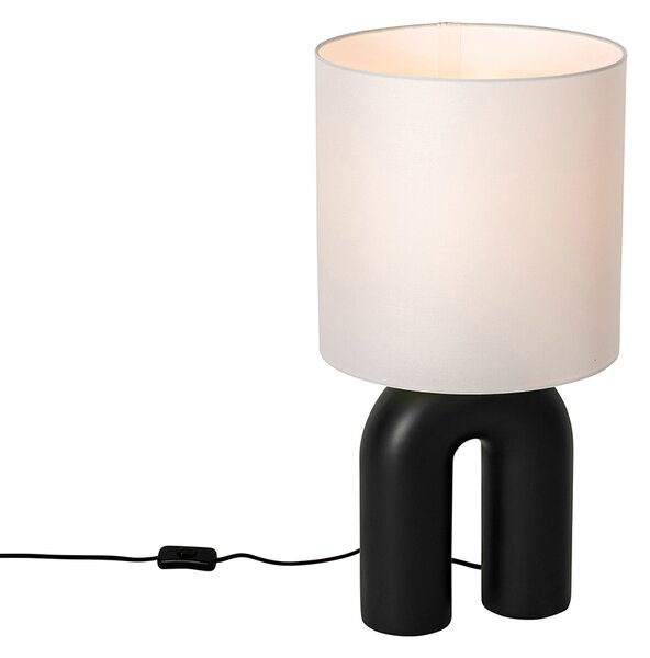 Designová stolní lampa černá s bílým lněným stínítkem - Lotti