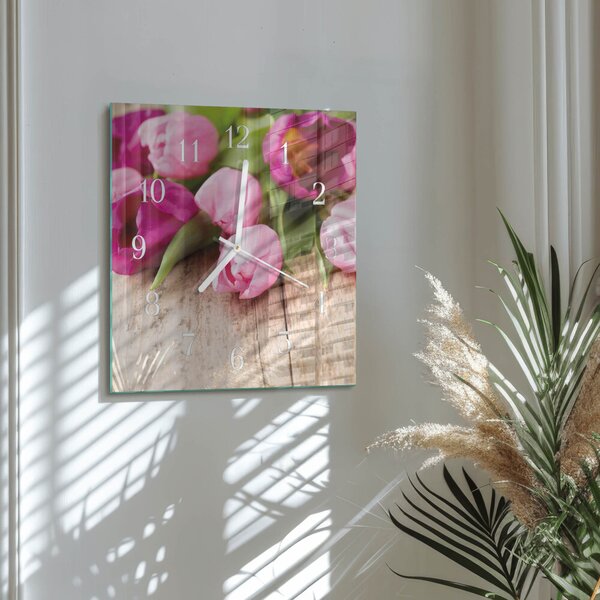 Skleněné hodiny Tulipány zskb-30x30-00087127