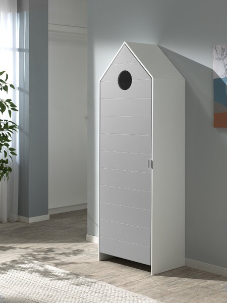 Vipack Šedá lakovaná šatní skříň Casami 172 x 58 cm s kulatým otvorem