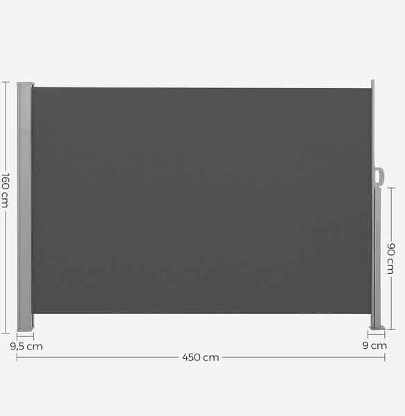 SONGMICS Boční markýza zatahovací tmavě šedá 160x450 cm
