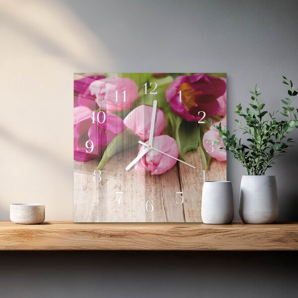 Skleněné hodiny Tulipány zskb-30x30-00087127