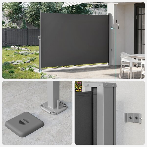 SONGMICS Boční markýza zatahovací tmavě šedá 160x450 cm