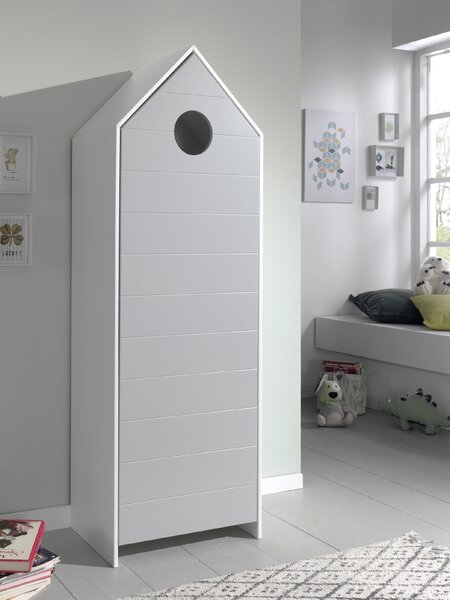 Vipack Šedá lakovaná šatní skříň Casami 172 x 58 cm s kulatým otvorem