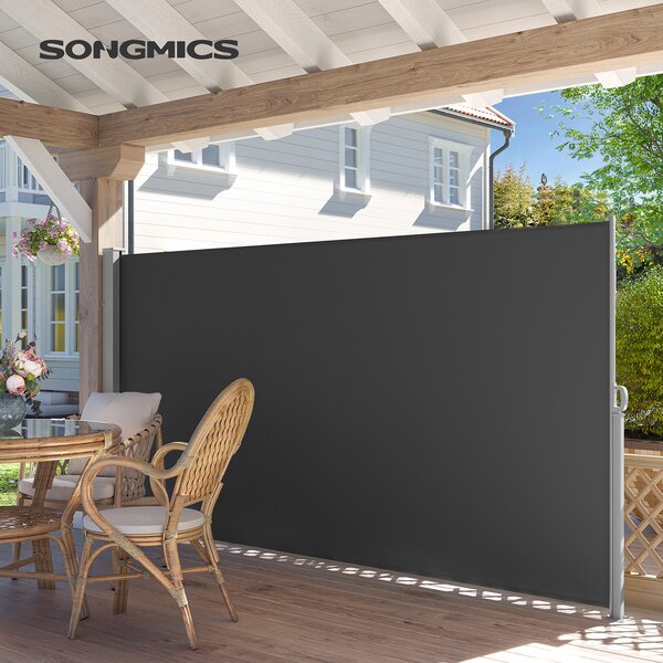 SONGMICS Boční markýza zatahovací tmavě šedá 160x450 cm