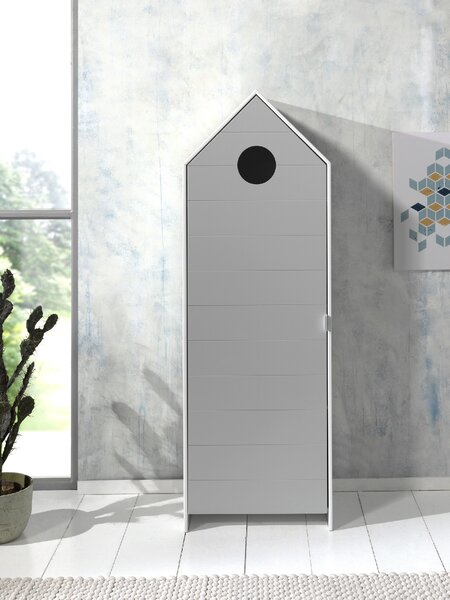 Vipack Šedá lakovaná šatní skříň Casami 172 x 58 cm s kulatým otvorem