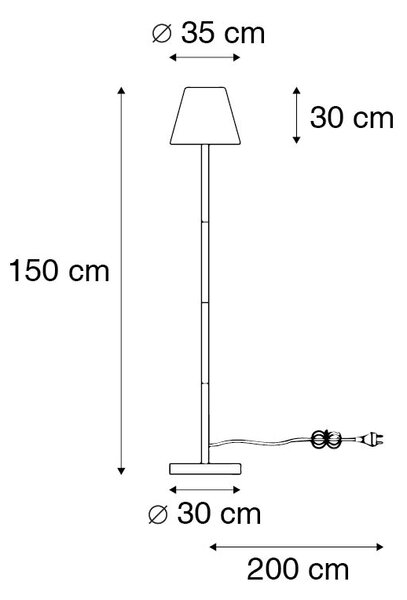 Chytrá stojací lampa černá s bílým stínidlem 35 cm IP65 vč. WiFi A60 - Virginia