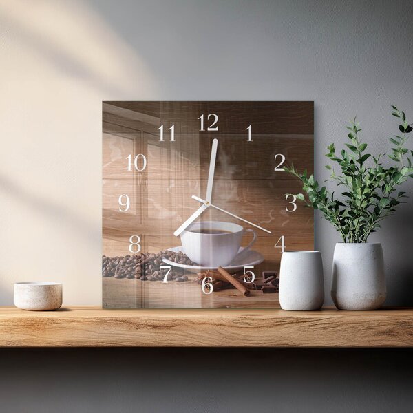 Skleněné hodiny Káva zskb-30x30-00090353