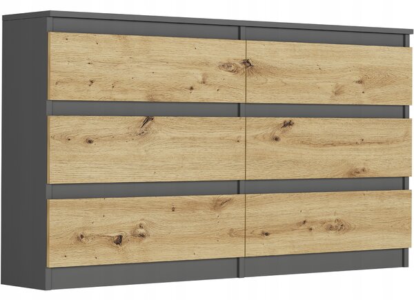 KOMODA 140 CM SKŘÍŇKA 6 ZÁSUVEK PL R-140 ANTRACIT MIX ARTISAN