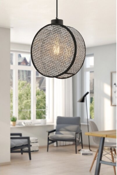 Lustr na lanku DRUM 1xE27/60W/230V šedá/černá