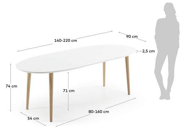 Bílý lakovaný rozkládací jídelní stůl Kave Home Oqui 140/220 x 90 cm