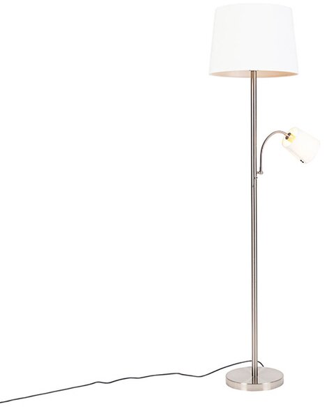 Chytrá stojací lampa ocelová s bílým stínítkem vč. Wifi A60 a E14 - Retro