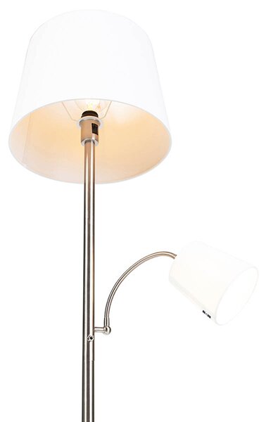Chytrá stojací lampa ocelová s bílým stínítkem vč. Wifi A60 a E14 - Retro