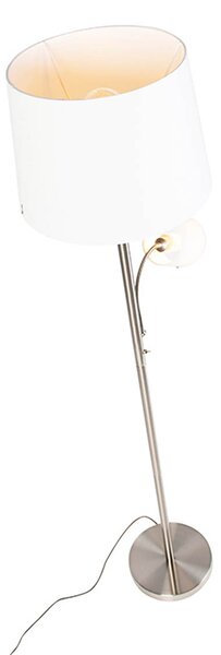 Chytrá stojací lampa ocelová s bílým stínítkem vč. Wifi A60 a E14 - Retro