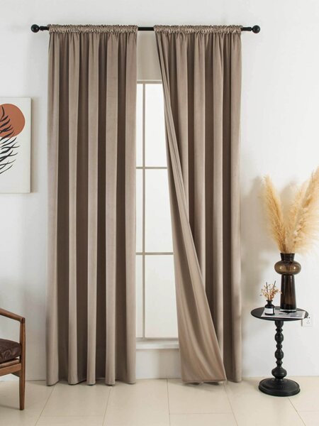 MK Lůžkoviny Sametové zatemňovací závěsy Cesar cappuccino - 140 x 160 cm (2ks) - řasící stuha