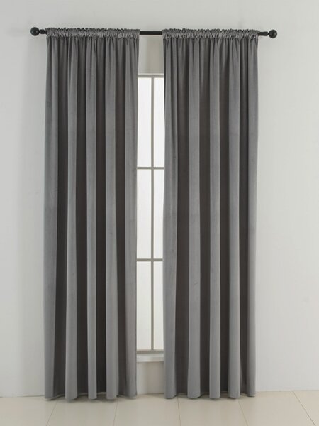 MK Lůžkoviny Sametové zatemňovací závěsy Cesar šedé - 140 x 160 cm (2ks) - řasící stuha