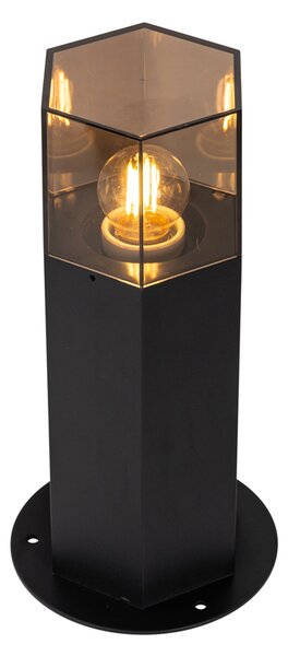 Venkovní stojací lampa černá s kouřovým stínítkem šestihranným 30 cm - Dánsko