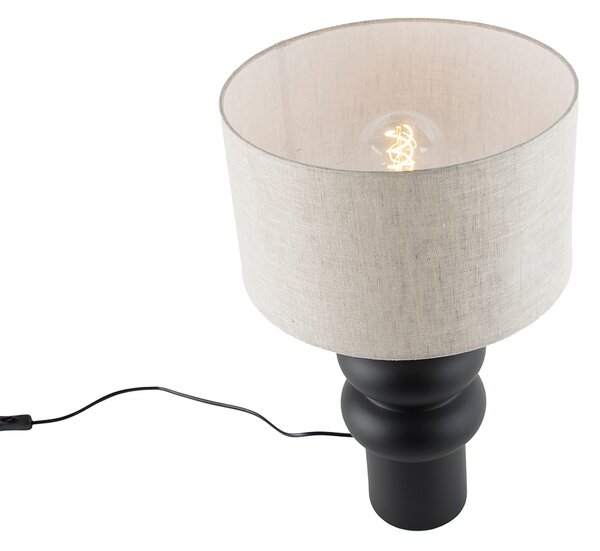 Designová stolní lampa černá s tkaným stínítkem světle šedá 35 cm - Alisia