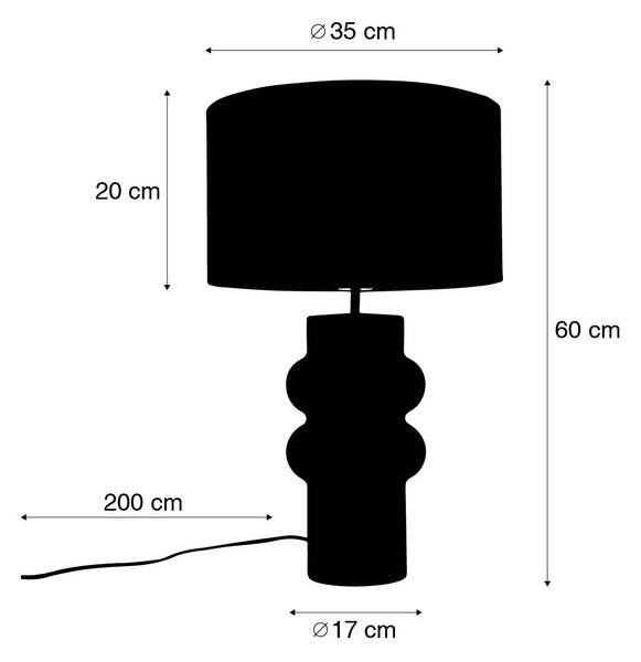 Designová stolní lampa černá s tkaným stínítkem světle šedá 35 cm - Alisia