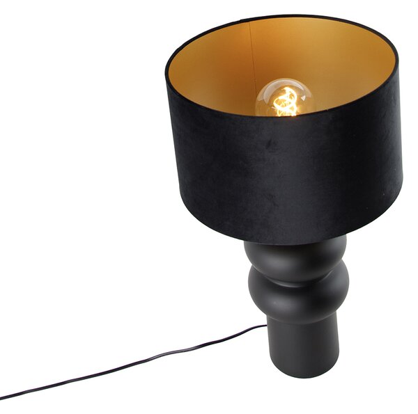 Designová stolní lampa černá s sametovým stínítkem černá se zlatem 35 cm - Alisia