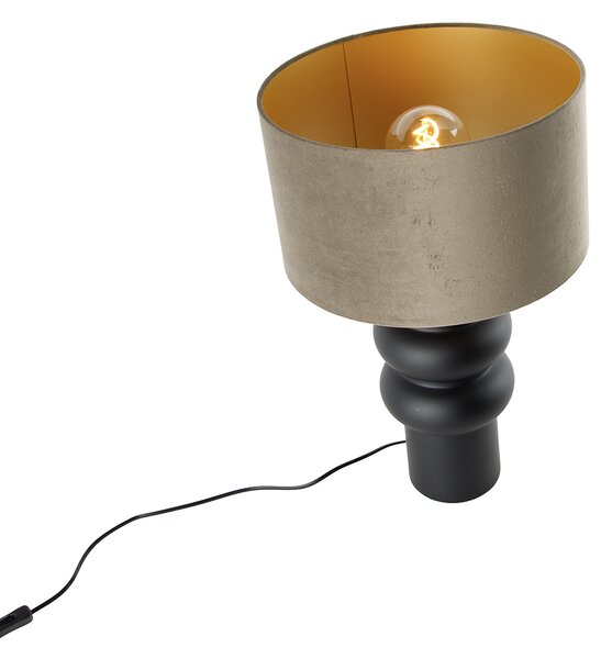 Designová stolní lampa s stínidlem z černého sametu taupe se zlatem 35 cm - Alisia