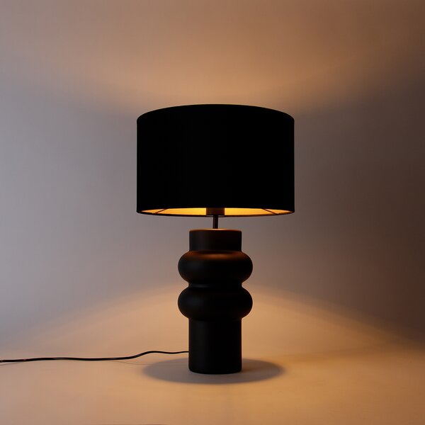 Designová stolní lampa černá s sametovým stínítkem černá se zlatem 35 cm - Alisia