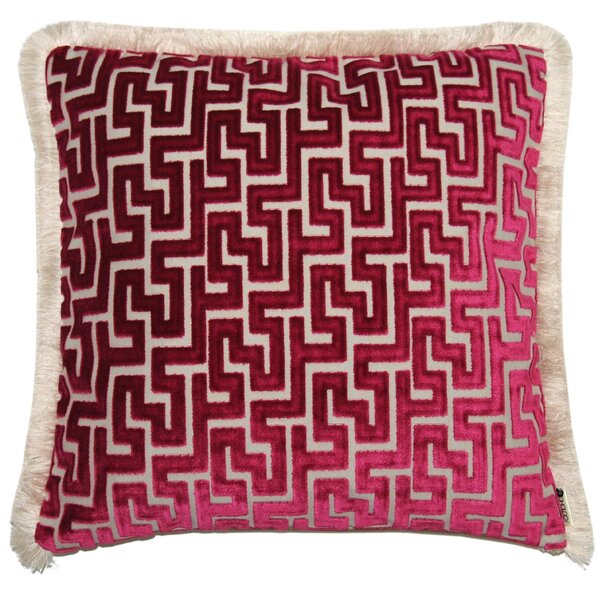 BOHOLOGY Růžový sametový povlak na polštář Labyrinth 50 x 50 cm s třásněmi