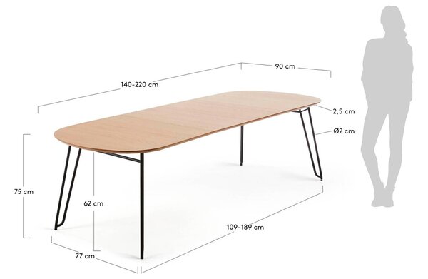 Dubový rozkládací jídelní stůl Kave Home Novac 140-220 x 90 cm