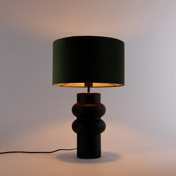 Designová stolní lampa s černým sametovým stínítkem zelená se zlatem 35 cm - Alisia