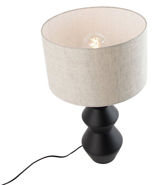 Designová stolní lampa černá s abajurem ze světlé látky 35 cm - Alisia