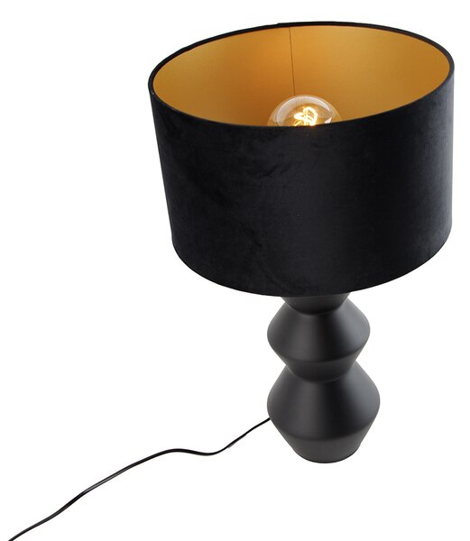 Designová stolní lampa černá se stínítkem z velúru černá se zlatem 35 cm - Alisia
