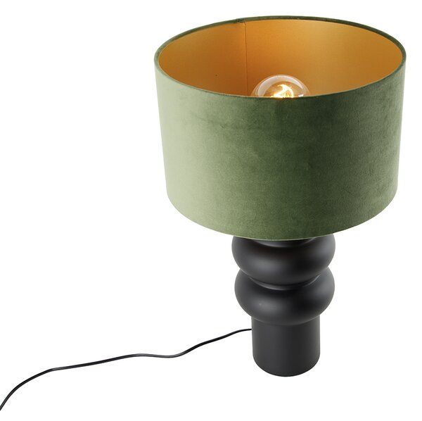 Designová stolní lampa s černým sametovým stínítkem zelená se zlatem 35 cm - Alisia