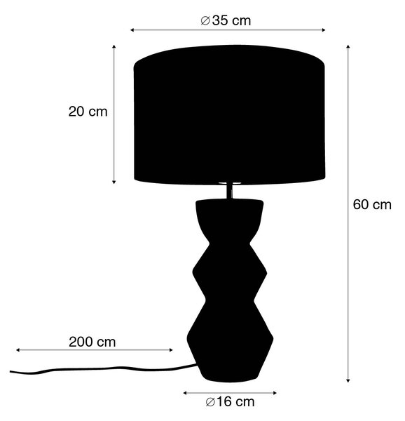 Designová stolní lampa černá s abajurem ze světlé látky 35 cm - Alisia